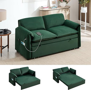 63" Velvet Pull-Out Sofa Bed – 3-in-1 Convertible Futon Loveseat