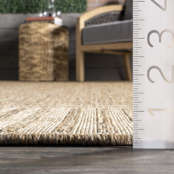 5x8 Indoor Outdoor Area Rug – Light Brown Striped Border