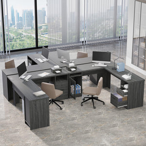 L-Shaped Desk with File Cabinet & Power Outlets – 60 Inch Corner Computer Desk