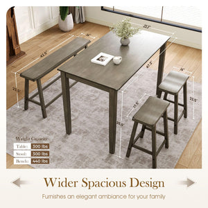 Counter Height Dining Table Set for 4 with Bench and 2 Chairs