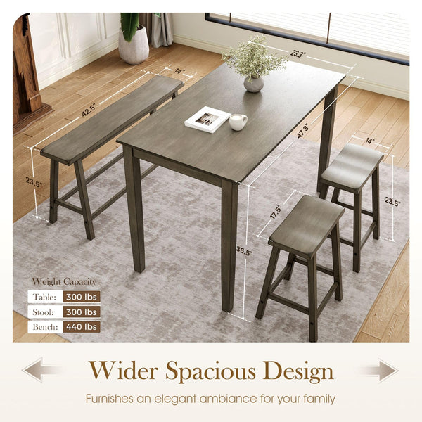 Counter Height Dining Table Set for 4 with Bench and 2 Chairs