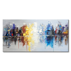 Abstract Cityscape Canvas Wall Art – Hand Painted Oil Painting