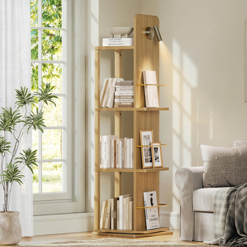 4-Tier Rotating Bookshelf Tower with Light