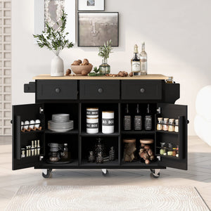 Rolling Kitchen Island with Storage & 3 Drawers