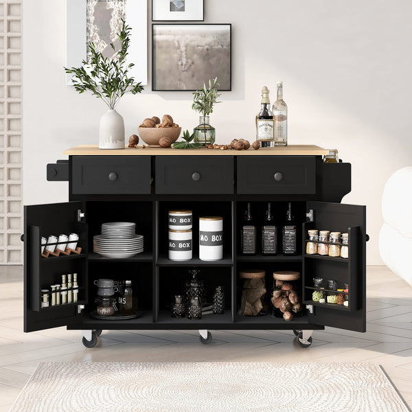 Rolling Kitchen Island with Storage & 3 Drawers