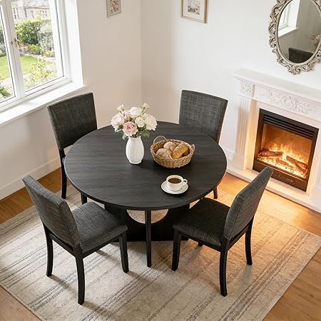 5-Piece Round Dining Table Set with 4 Upholstered Chairs