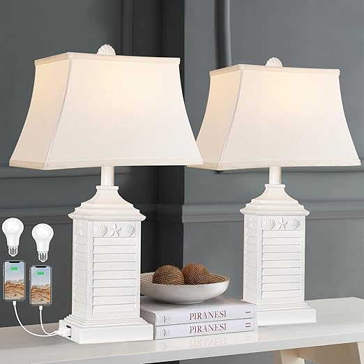 Coastal Table Lamps Set of 2 with USB Charging & 3-Color Temperature