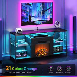55" Fireplace TV Stand with LED Lights & Charging Station for TVs up to 65"