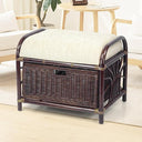 Rattan Wicker Ottoman with Basket and Cushion