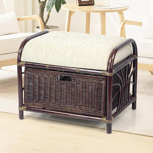 Rattan Wicker Ottoman with Basket and Cushion