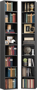 8-Tier Tall Narrow Bookshelf Set of 2, 71" Corner Bookcase