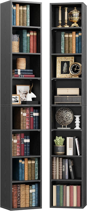 8-Tier Tall Narrow Bookshelf Set of 2, 71" Corner Bookcase