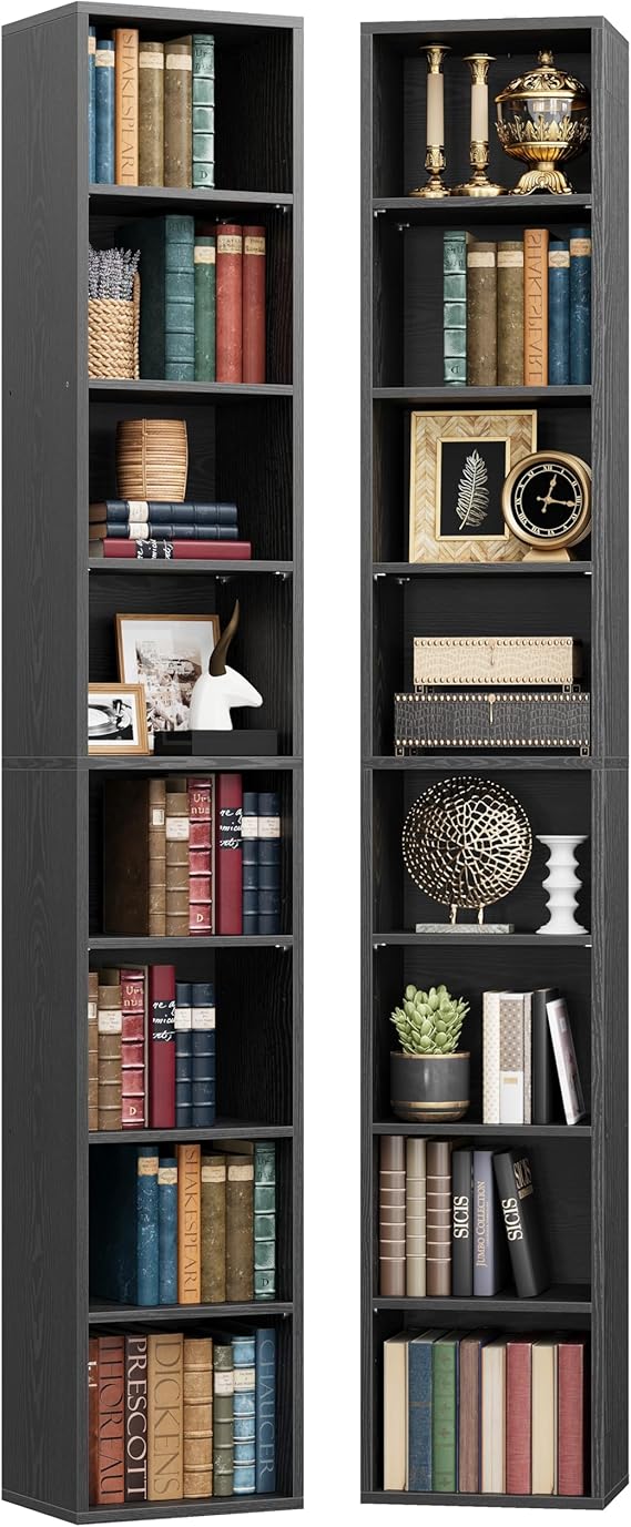 8-Tier Tall Narrow Bookshelf Set of 2, 71" Corner Bookcase
