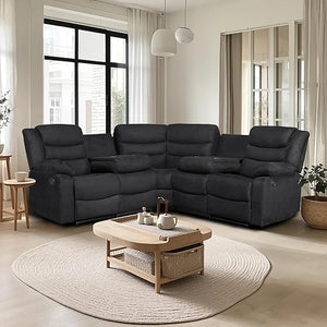 5-Seat L-Shaped Manual Reclining Sectional Sofa with Cup Holders