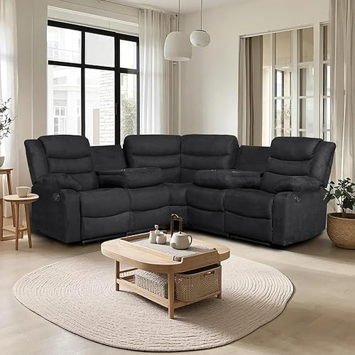 5-Seat L-Shaped Manual Reclining Sectional Sofa with Cup Holders
