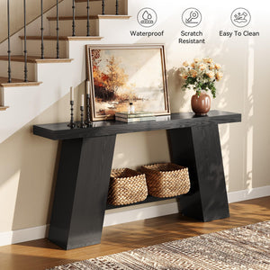 Narrow Console Table – Black MDF with A-Frame Legs, 70.87"