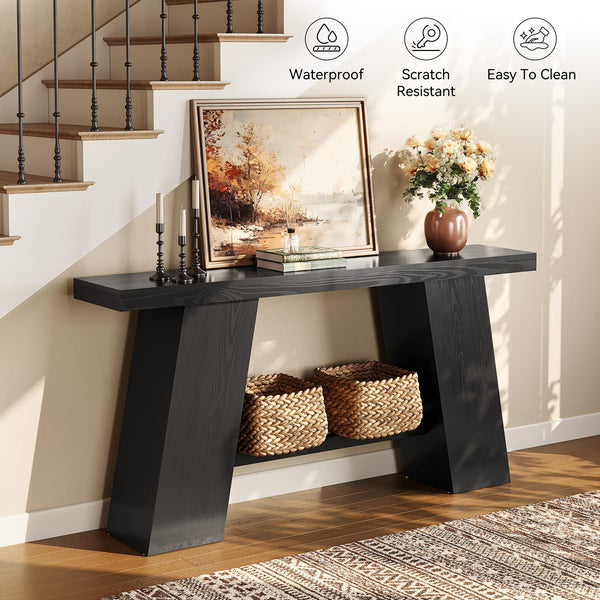 Narrow Console Table – Black MDF with A-Frame Legs, 70.87"