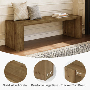 59-Inch Solid Wood Farmhouse Entryway Bench with Open Shelf