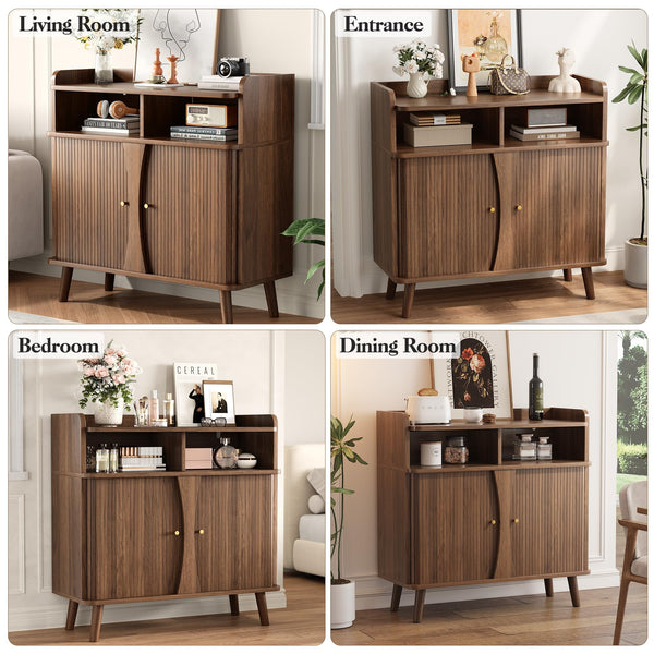 Buffet Sideboard Cabinet with Roller Shutter Sliding Doors & Adjustable Shelves