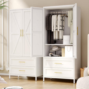 Metal Wardrobe Closet with Drawers & Hanging Rod