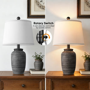 Vintage Ceramic Table Lamp Set of 2 with Linen Shade – 21" Bedside Lamp for Bedroom, Living Room & Nightstand