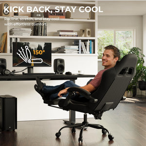 Ergonomic Gaming Chair with Footrest & Massage Lumbar