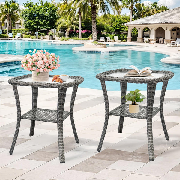 Outdoor Wicker Coffee Table Set of 2