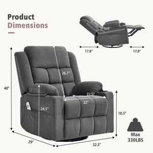 Swivel Rocker Recliner Chair with Massage & Heat