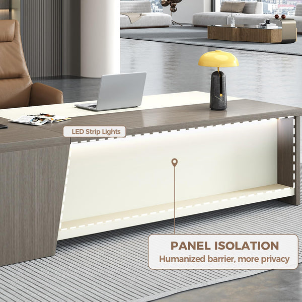 79" L-Shaped Executive Desk with Storage, Power Outlets & Lockable Drawer