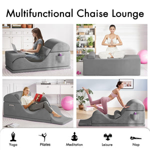 Convertible Yoga Chaise Lounge Chair with Lumbar Pillow