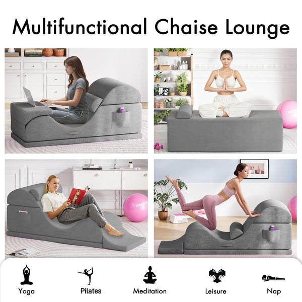 Convertible Yoga Chaise Lounge Chair with Lumbar Pillow