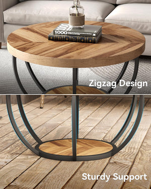 Round 2-Tier Coffee Table with Open Storage, 32 Inch