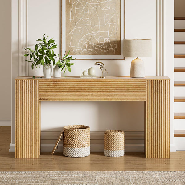 61" Fluted Console Table with 2 Storage Cabinets