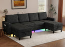 U-Shaped Sectional Sofa with RGB LED Light & USB Charging