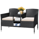 Outdoor Rattan Loveseat with Built-In Table & Storage