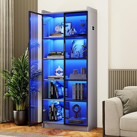 LED Display Cabinet with Adjustable Shelves & Sensor Light