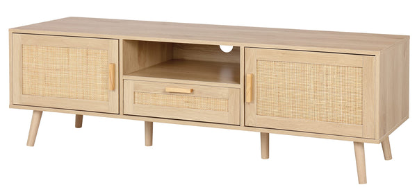 59-Inch Boho Rattan TV Stand with Storage