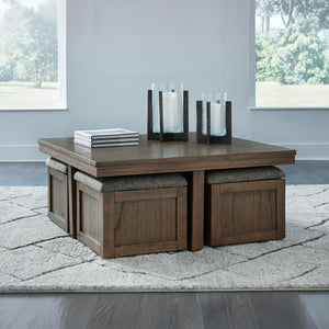 Dark Brown Coffee Table with 4 Storage Stools
