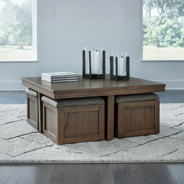 Dark Brown Coffee Table with 4 Storage Stools