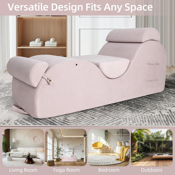 Yoga Chaise Lounge Chair with Headrest & Accessories – Pink Large
