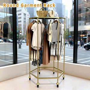Round Garment Rack with Shelf & Wheels