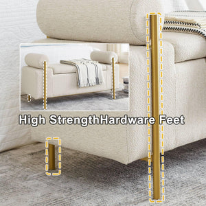 Upholstered Storage Ottoman Bench with Cylindrical Arms