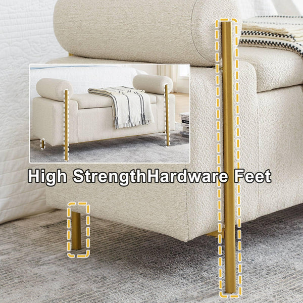 Upholstered Storage Ottoman Bench with Cylindrical Arms