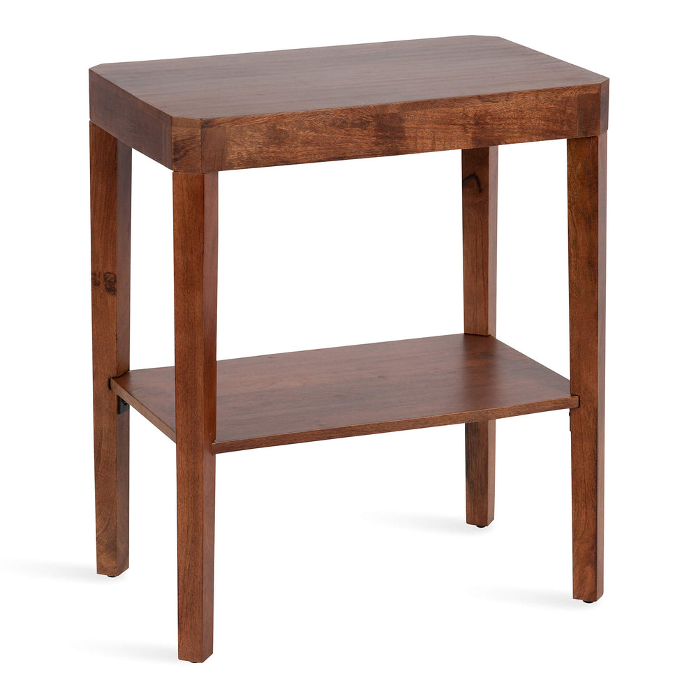 Mid-Century Mango Wood Two-Tier Side Table