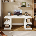 63-Inch White Executive Office Desk with Storage Shelves