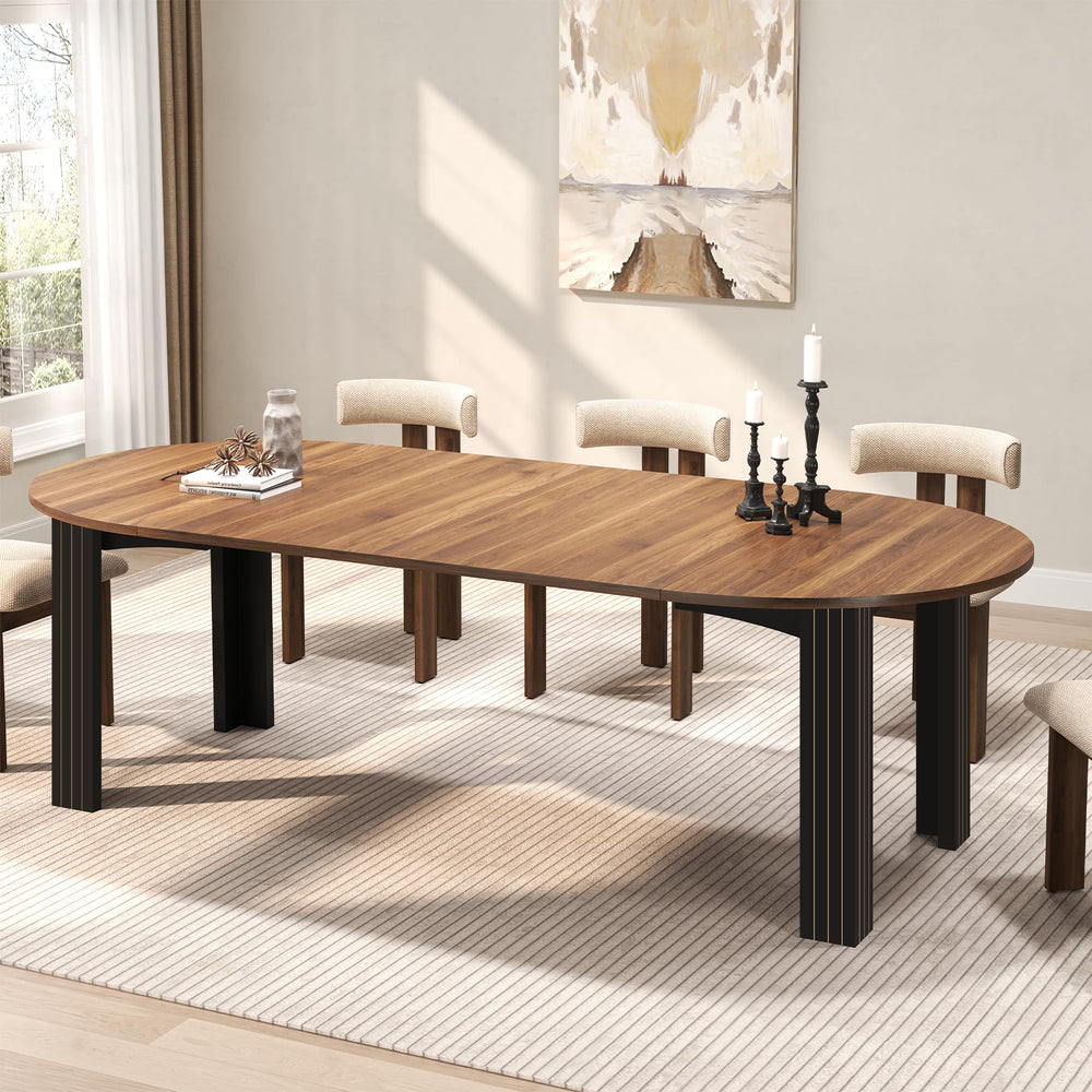 Round Extendable Dining Table with Leaf Extension