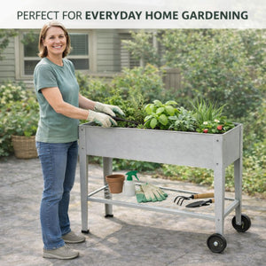 40" Raised Garden Bed with Wheels & Storage Shelf – Metal Planter Box