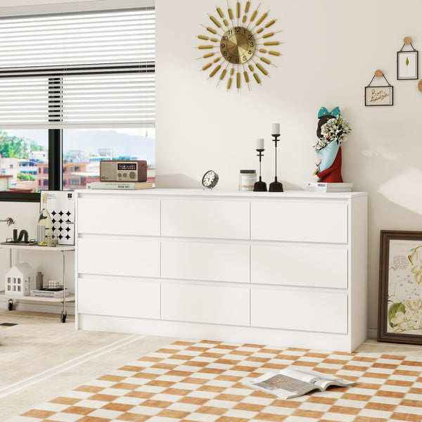 9-Drawer Horizontal Wood Dresser – White