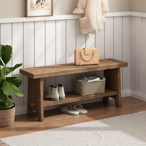 Solid Wood Farmhouse Entryway Bench