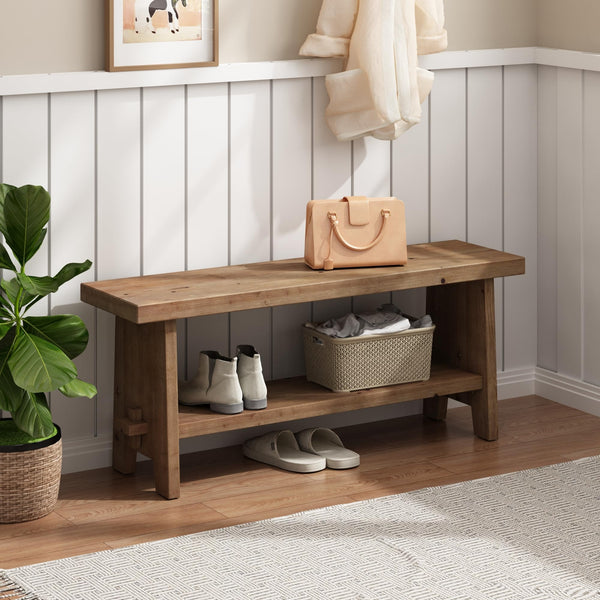 Solid Wood Farmhouse Entryway Bench